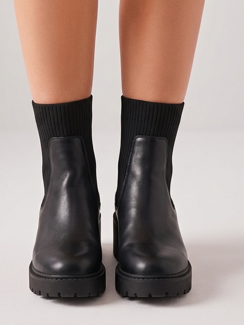 Women's Black Sock Chelsea Boot